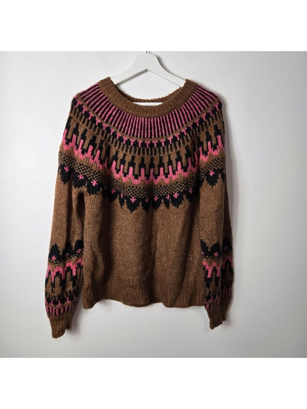 Knox Rose Fair Isle Pullover Crewneck Sweater Size L Fuzzy Soft